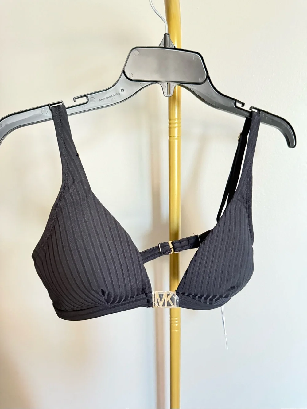 NWT Michael Kors Ribbed Triangle Bikini Top – Black, Size M - Picture 1 of 4